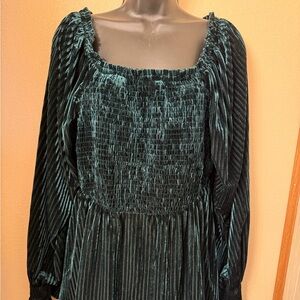 Peplum blouse with a fitted, smocked (ruched) bodice and flowy hem. 18/20 NWOT